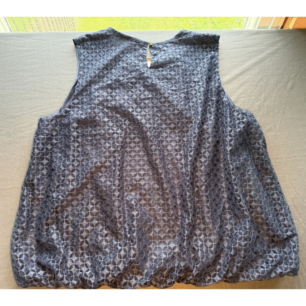 Liz Claiborne Navy Blue Eyelet Sleeveless Bubble Hem Blouse XXL New With Tags - Picture 2 of 4